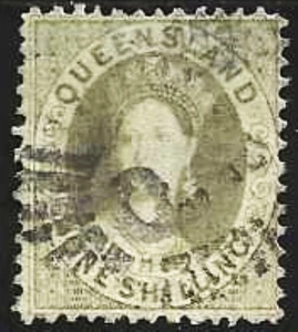 Queensland (Australia) 1874 Sct #31a Used/LH Queen Victoria (Chalon Head) 1sh VF - Picture 1 of 2