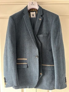 Marc Darcy Dion Blue Tweed Check 3 Pc Suit 44 Reg - Picture 1 of 7