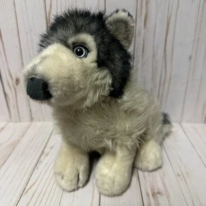 Vintage Commonwealth Husky Dog Wolf Plush Realistic Blue Eyes Sitting 10 Inch - Picture 1 of 13
