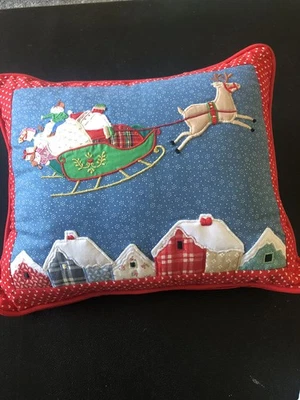 Vintage House of Hatten Christmas Decorative Throw Pillow Santa Rooftop Reindeer - Image 1 of 4