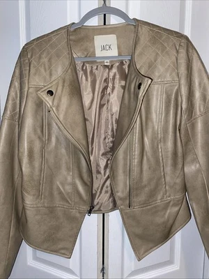 Jack by BB Dakota желтовато-коричневый искусственной кожи Moto куртка открытый передний вырез лацкан женщин M - Изображение 1 из 4