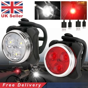 USB Rechargeable Bike Light Front Rear Hazard Waterproof Bicycle Lamp Head Torch - Picture 1 of 9