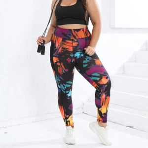 Tie Dye Plus Size Women's Leggings Sports Pocket Yoga Pants Gym Fitness 0XL-4XL - Picture 1 of 7