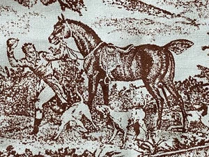 VTG FOX HUNT HORSE HOUND ENGLISH COUNTRY TOILE DECOR DRAPE FABRIC 38” W 19 YDS - Picture 1 of 8