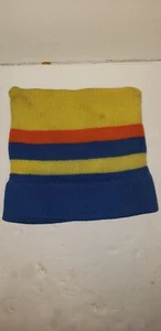 Vtg 1970'S SMILEY SPARKS NEVADA WOOL BEANIE HAT SKI CAP STRIPE BLUE YELLOW Y2K - Picture 1 of 6