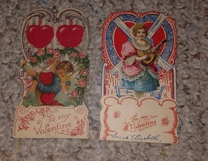 Coppia di biglietti San Valentino vintage pop-up multistrato ragazza su swing girl con liuto - Foto 1 di 3