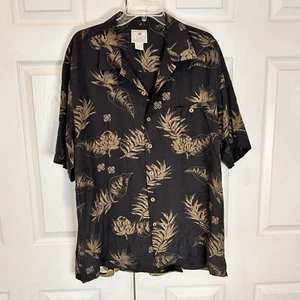 LUAU Vintage Black & Tan Silk Floral Hawaiian Tropical Shirt Limited Edition L - Picture 1 of 13