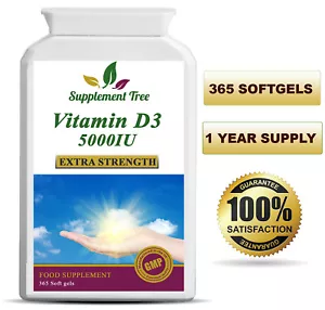 Vitamin D3 5000iu 365 Soft Gel capsules High Strength Vitamin D Supplement - Picture 1 of 3