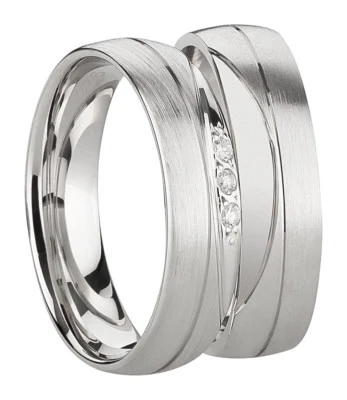 Ring Eheringe Partnerringe Verlobungsringe Silber 925 mit Diamant + Gravur - Bild 1 von 4