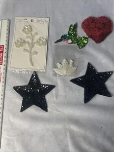 Big Lot (6) Sequin And Bead Appliqués flowers hummingbird heart stars - Picture 1 of 7