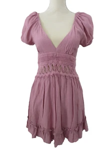 Mini Vestido Lulus Better With You Malva Púrpura Encaje Manga Abullonada Cuello en V Crochet S - Imagen 1 de 12