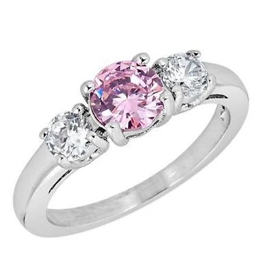 Womens October Birthstone Ring Pink Tourmaline Cubic Zirconia Band Sizes 3-10 - Image 1 of 4