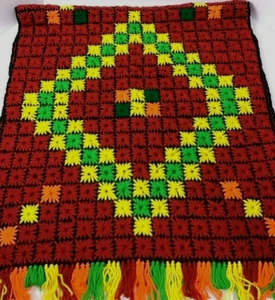 Vtg Afghan Handmade Multicolor Crochet Knit Diamond Lap Blanket Throw 28"x67" - Picture 1 of 5