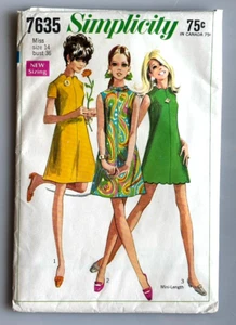 Vtg Simplicity Pattern 7635 High Scallop Neck Shift Dress Sz 14 Bust 36 Complete - Picture 1 of 4