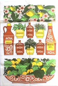 Unused Vintage Spices Olive Oil Kitchen Tea Towel Linen St. Michael Made in UK - Picture 1 of 6