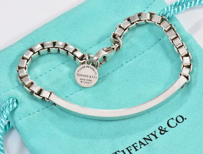 Please Return Tiffany & Co Silver Round Tag Charm Venetian Link ID Bracelet 7" - Image 1 of 4