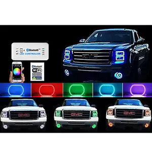 14-16 GMC Sierra Multicolor Cambiante LED RGB Faro Halo Anillos BLUETOOTH Set - Imagen 1 de 12