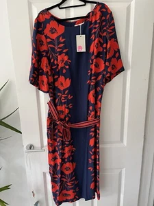 Boden Elspeth Poppy Belted Dress Blue Red Size 22 NWT - Picture 1 of 14