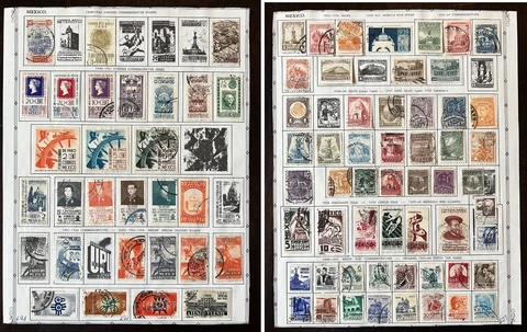 1923-1943 MEXICO NEARLY FULL STAMPS ON ALBUM PAGE 2 SIDES SHORT SETS, CENTENARY Cover