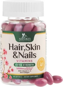 Biotin 5000mcg, Collagen Hair Growth, Skin, Nails & Keratin Support Supplement - Picture 1 of 9