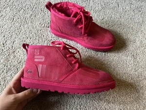 New Ugg Women’s Size 8 Neumel II Scatter Graphic Hot Pink Suede Lace Up Boots - Picture 1 of 5