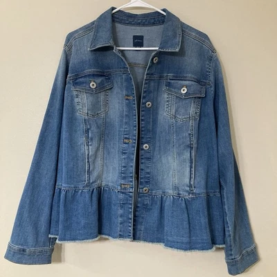Chaqueta Jean J. Jill Talla L Botón Frontal Volantes Peplum Azul Envejecido Denim Retro Foto 1 de 4