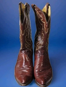 Botas vaqueras vintage Justin 8479 marrón cuero occidental lagarto talla 12 D - Imagen 1 de 15