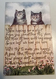 1913 vintage kitten Postcard two Cats on fence antique G.K. Prince - Imagen 1 de 2