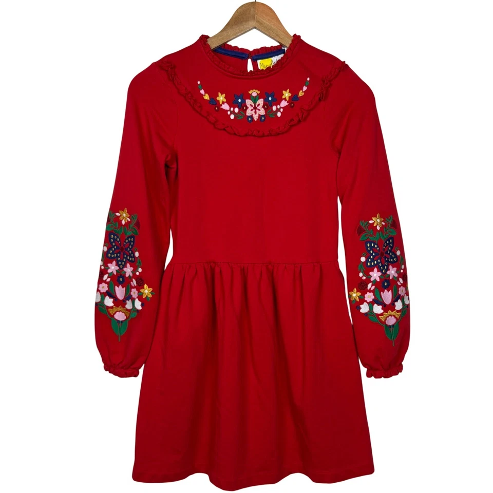 Vestido Mini Boden Rojo Bordado Floral Manga Larga Niñas 11-12 años Boho Fairy Foto 1 de 4
