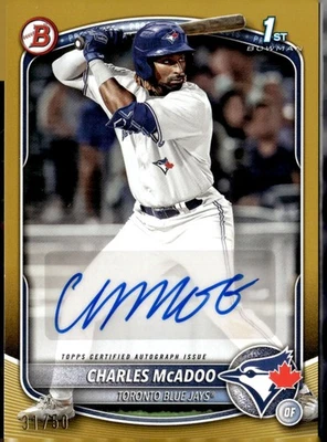 (5815) Charles McAdoo #/50 2025 Bowman Prospects Gold Auto RC Blue Jays - Image 1 of 2