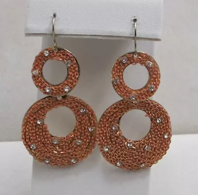 Orange Chain Wrap Gold Tone Clear Rhinestone Double Hoop Hook Earrings 2-3/8” - Image 1 of 4