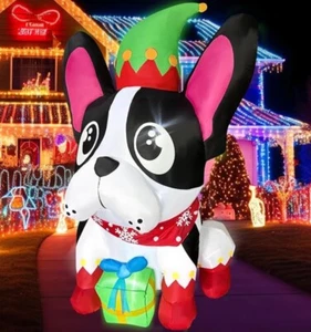 French Bulldog Or Boston Terrier Christmas Elf 5ft Outdoor Yard Inflatable NIB - Picture 1 of 6