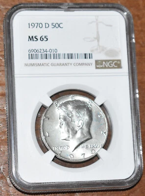 USA 1970D JFK Silver 50c Half Dollar Beautiful BU Coin - NGC MS 65 - Image 1 of 4