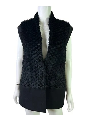 Chaleco HELMUT LANG Negro Mezcla de Lana 100% Piel de Conejo Chaqueta Sin Mangas Forrada Talla P Foto 1 de 4