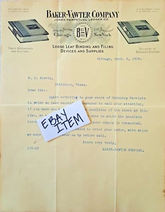 1905 Baker-Vawter Co. Letterhead binding filing CHICAGO ILLINOIS - Picture 1 of 1