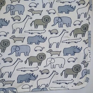 Carter's Zoo Safari Animals Receiving Baby Blanket White Blue Gray Soft Lovey - Picture 1 of 4