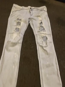 Kindred Premium Denim Jeans Mens 40x32 Light Indigo Button Skinny Fit Distressed - Picture 1 of 7