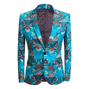Men Flower Jacquard Weave Suit Jacket Blazer Dinner Dress Wedding Coat Top - Picture 1 of 9