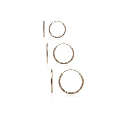 Juego de 3 aretes tipo argolla pequeños sin fin de oro rosa con flash de plata 925 de 10 mm 12 mm y 14 mm Foto 1 de 4