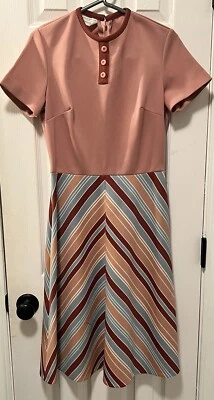 Vintage 1960/1970’s JC Penny Polyester Pink Stripe Dress Flaw/READ Size S/M - Image 1 of 4