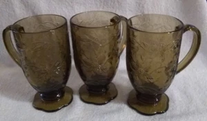 3 PCS Princess House Fantasia Smokey Mocha Brown Mugs Embossed Poinsettia 12 OZ - Picture 1 of 15