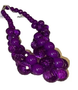 NEW Vintage Necklace Purple Solid Clear Lucite Bubble Beaded Adjustable Fashion - Picture 1 of 2