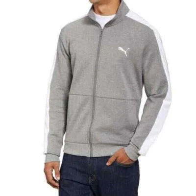 Puma Jacket Mens Sz L Grey White Trim Full Zip Mock Neck Pockets Track Athletic - Image 1 of 4