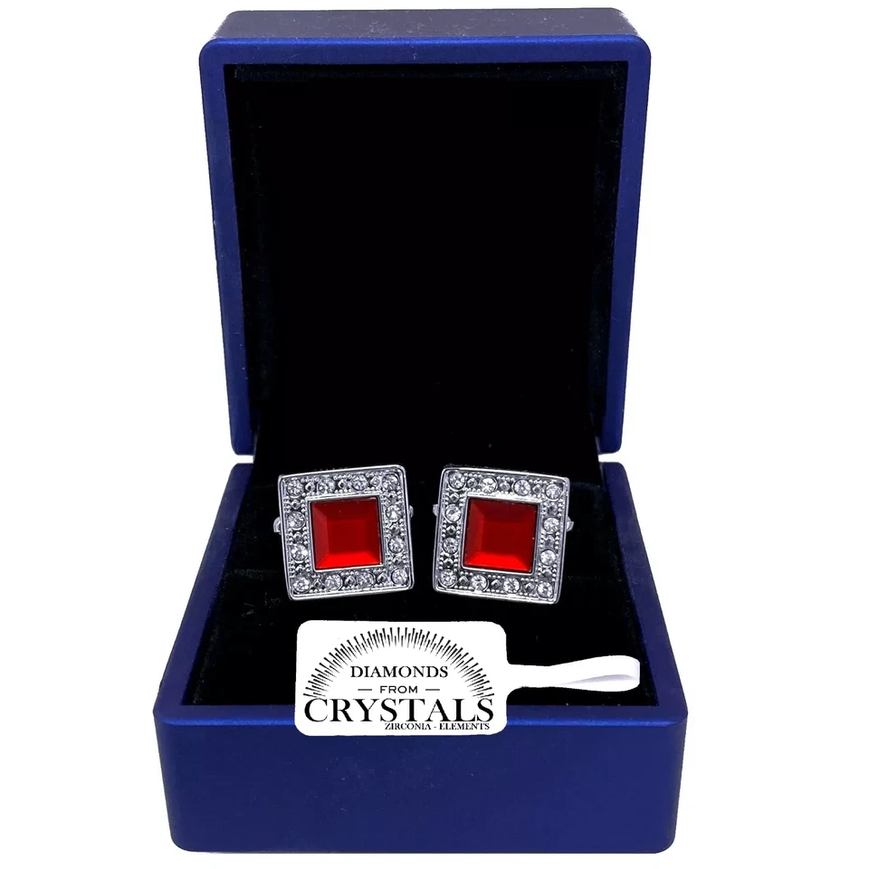 GEMELLI CAMICIA UOMO Donna con Cristalli Zirconi  CERIMONIA matrimonio Rosso - Immagine 1 di 2