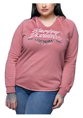 Sudadera con capucha para mujer Harley-Davidson color guión dobladillo curvo cuello en V - rosa Foto 1 de 2