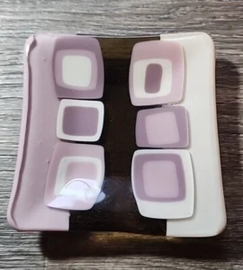 Fused Art Glass Trinket Dish Decor Mid Century Modern Cream Pink Mauve Brown - Picture 1 of 7