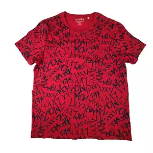 Guess Shirt Men Large 90s Red All Over Print Logo Retro Spell Out Printed - Picture 1 of 8