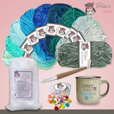 Frida's Garn-Set Winter 34-teilig #Zweite Chenille Wolle Tasse Häkeln Füllwatte - Bild 1 von 4