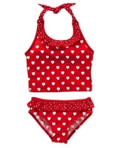 NWT Gymboree Heart Ruffle Two-Piece Tankini Swimsuit Swimwear Cupid Red Girls 9 - Picture 1 of 1