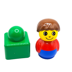 Vintage LEGO Group People Figure 3” Red And Blue Duplo Yellow Face Toddler Toy